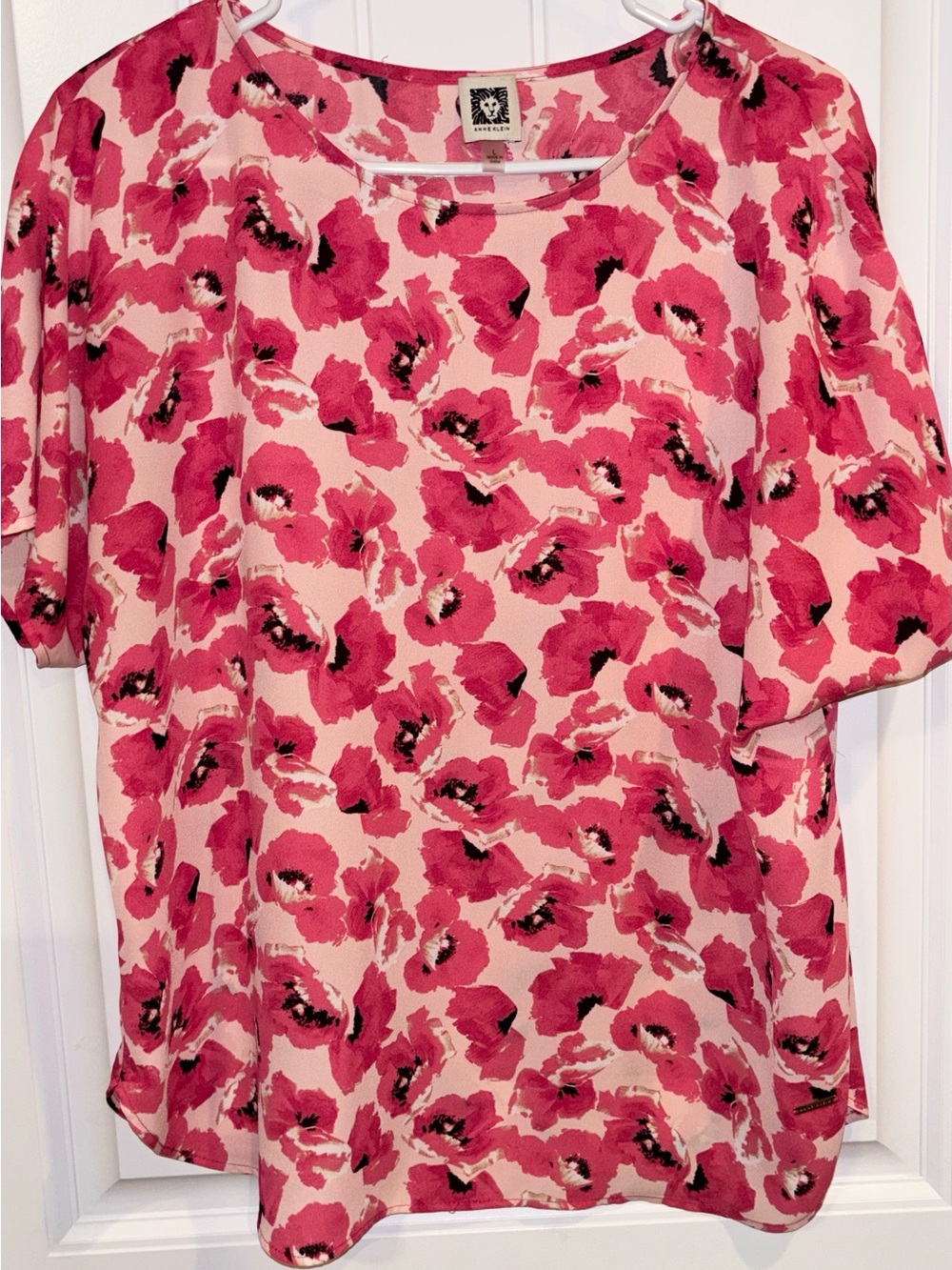 Anne Klein Pink Floral Short Sleeve Blouse